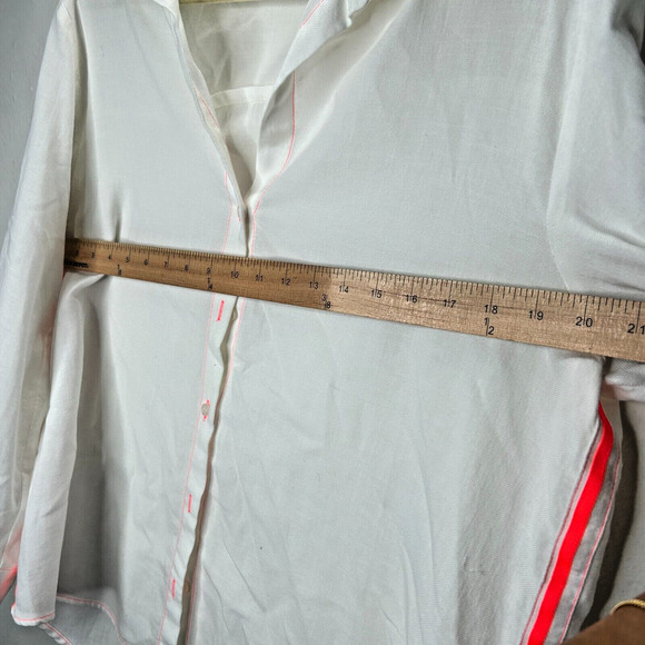 Zara Off White Hot Pink Stitching Button Down Long Sleeve Collared Shirt Large - Picture 6 of 10